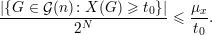 |{G  ∈ G(n): X (G ) ≥ t }| μ
-----------N--------0--≤  -x.
          2               t0
